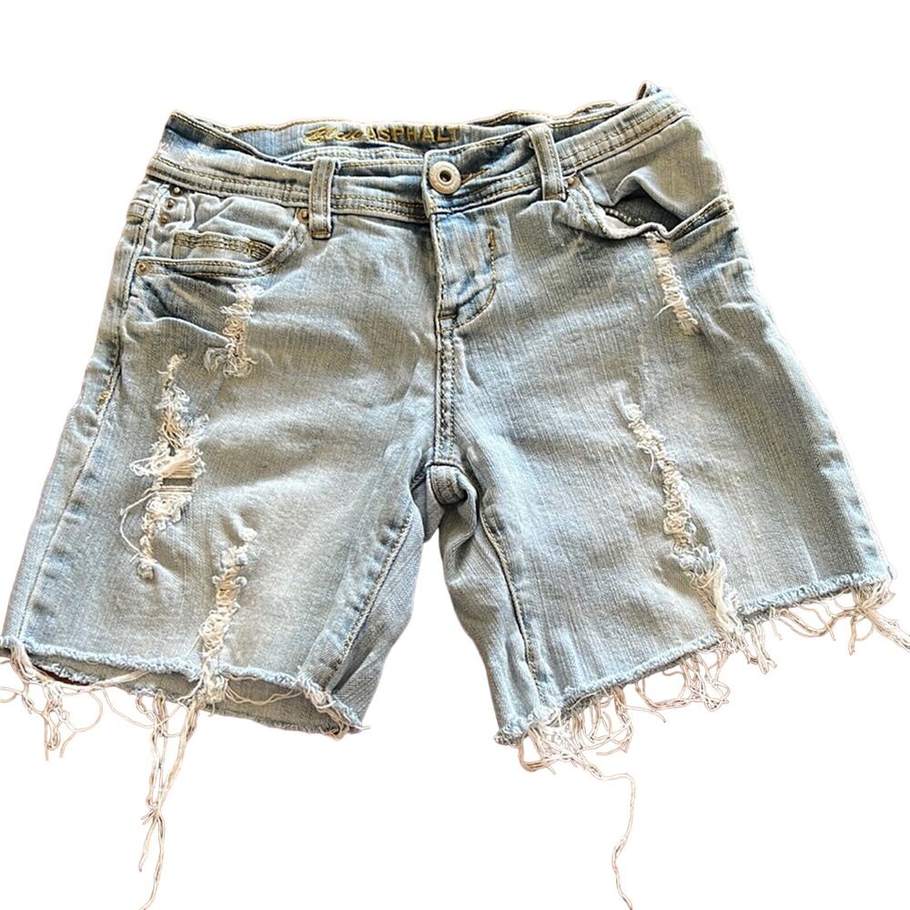 Blue Asphalt Distressed Denim Cutoff Jeans Shorts Juniors Size 1